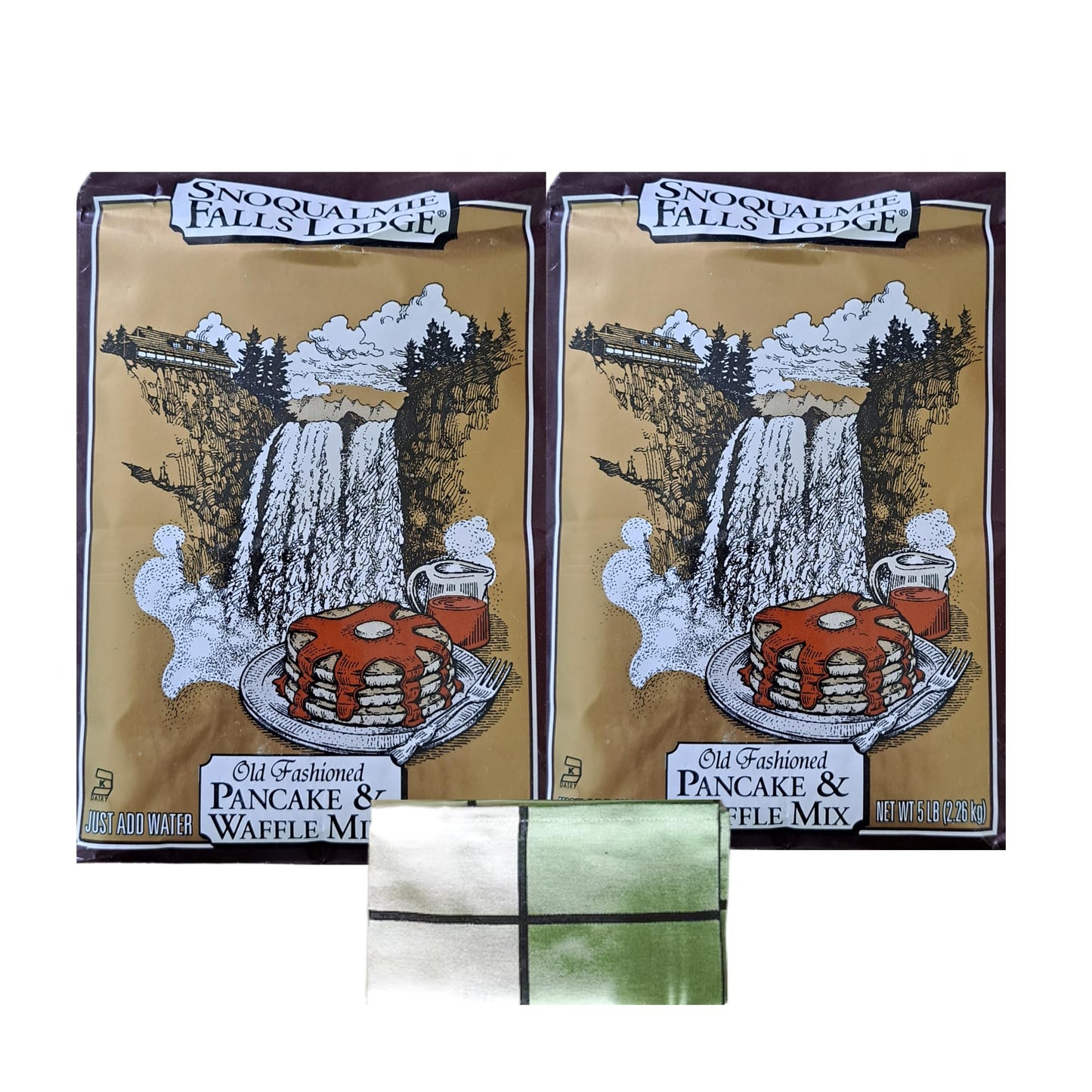 Snoqualmie Falls Lodge Old Fashioned PANCAKE & WAFFLE Mix 5lb.(2 bags) with Dish Towel Gift