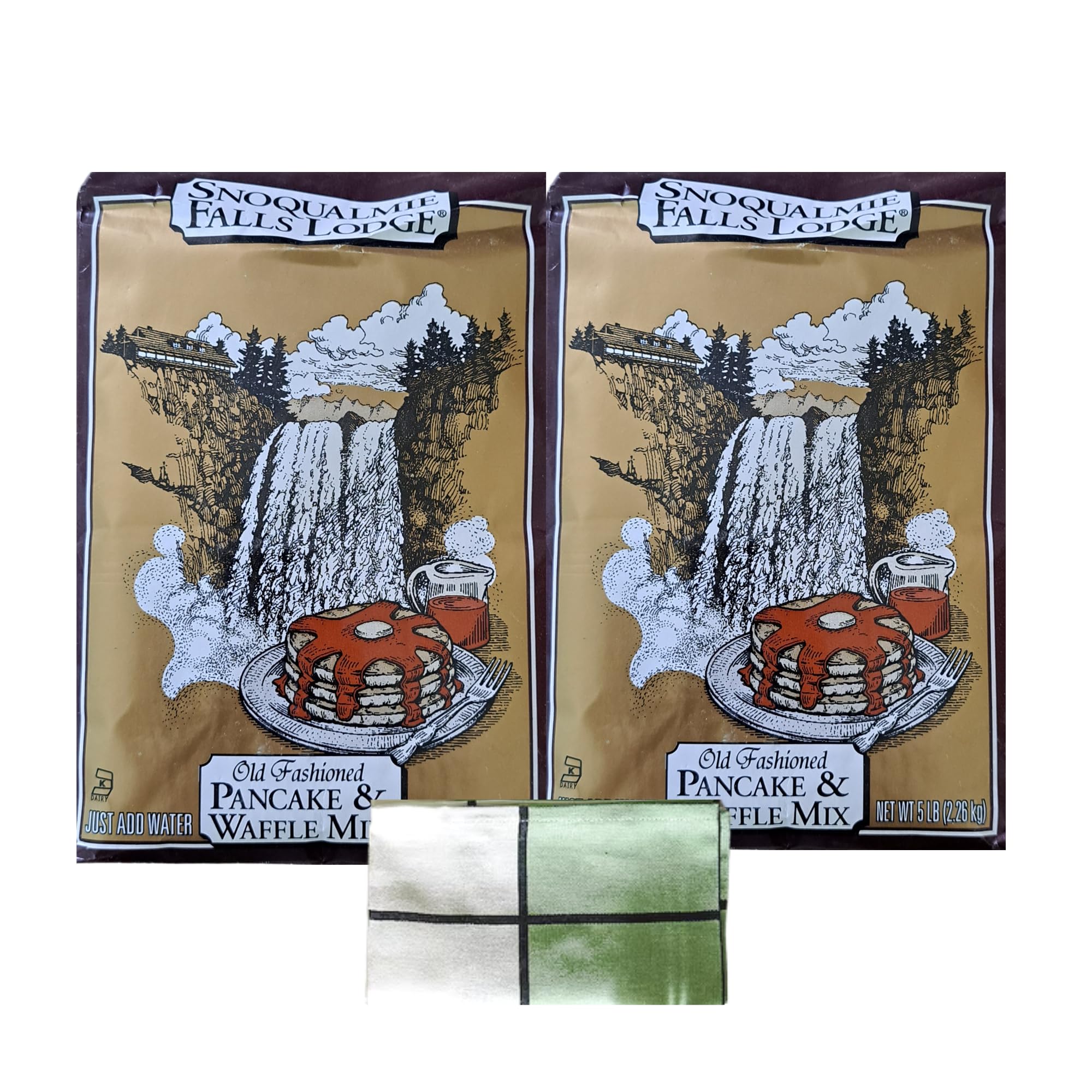 Snoqualmie Falls Lodge Old Fashioned PANCAKE & WAFFLE Mix 5lb.(2 bags) with Dish Towel Gift
