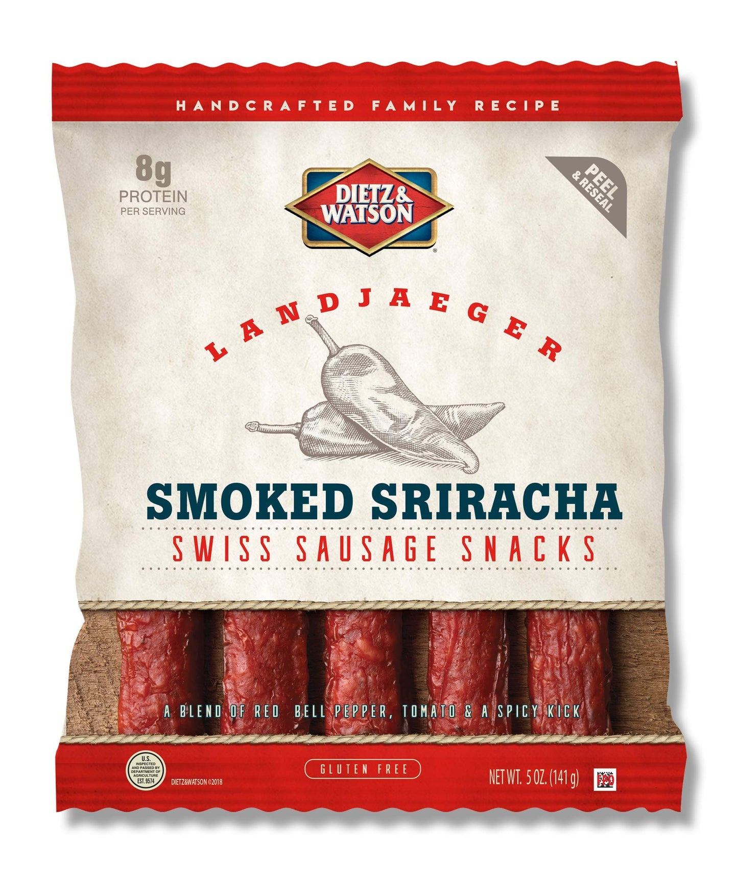 Dietz & Watson Smoked Sriracha Landjaeger, 5 oz