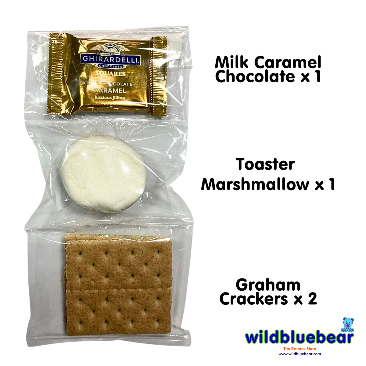 WBB | SMORES KIT STRIP | Individually packaged set : Graham Crackers, Marshmallow, Chocolate | Make delicious smores (100 sets) (Milk Caramel