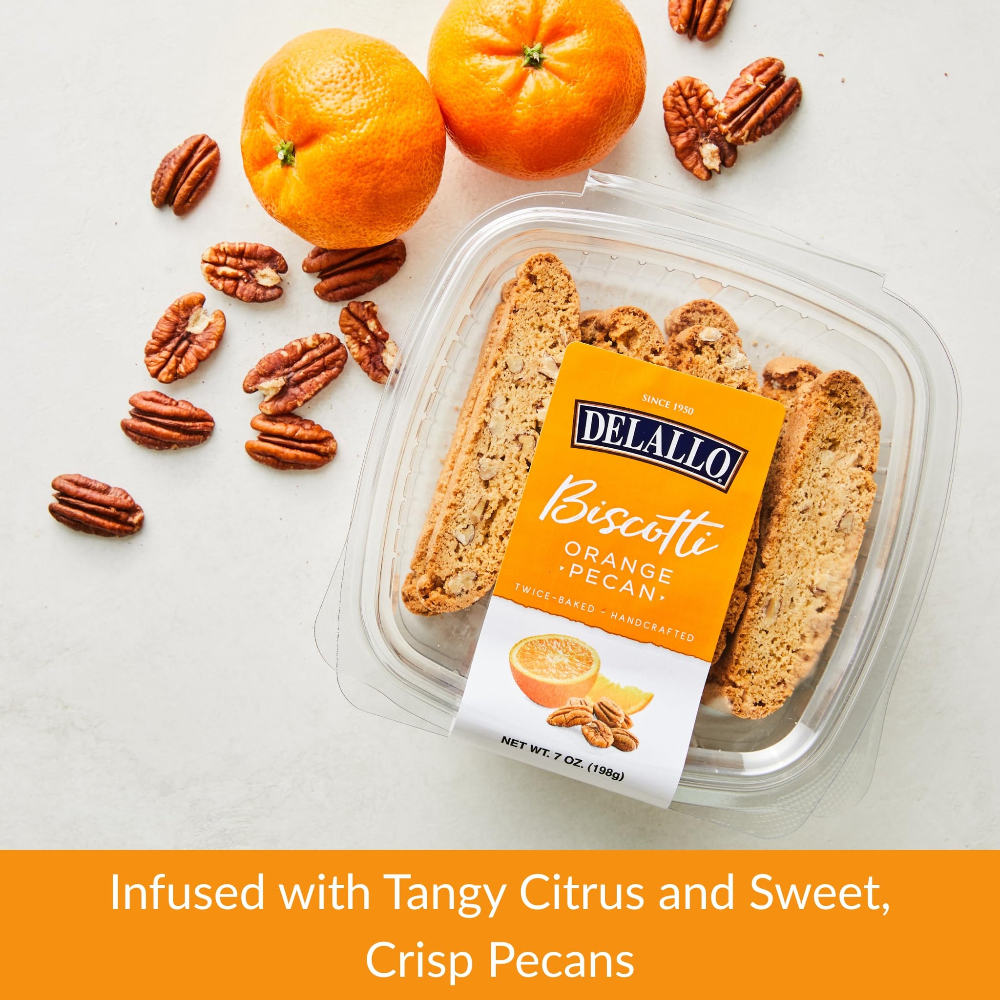 DeLallo Orange Pecan Biscotti Authentic Italian Recipe, Golden Brown Twice Baked Cookies, Kosher, Non-GMO, All Natural Italian Biscuits Made in Small