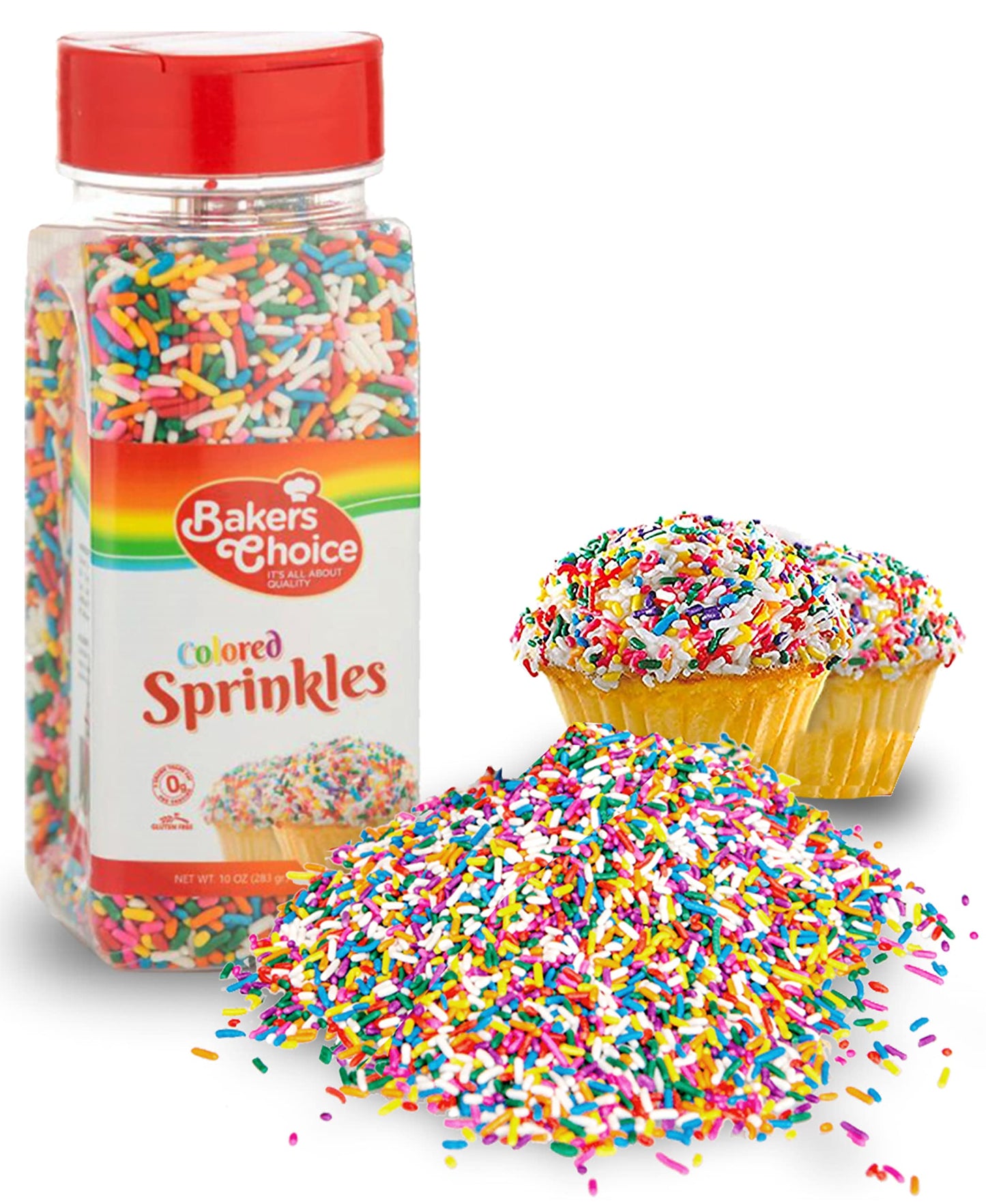 Bakers Choice Rainbow Sprinkles for Baking - Rainbow Jimmies Sprinkles for Ice Cream Toppings - Dairy Free, Kosher 10 Ounce