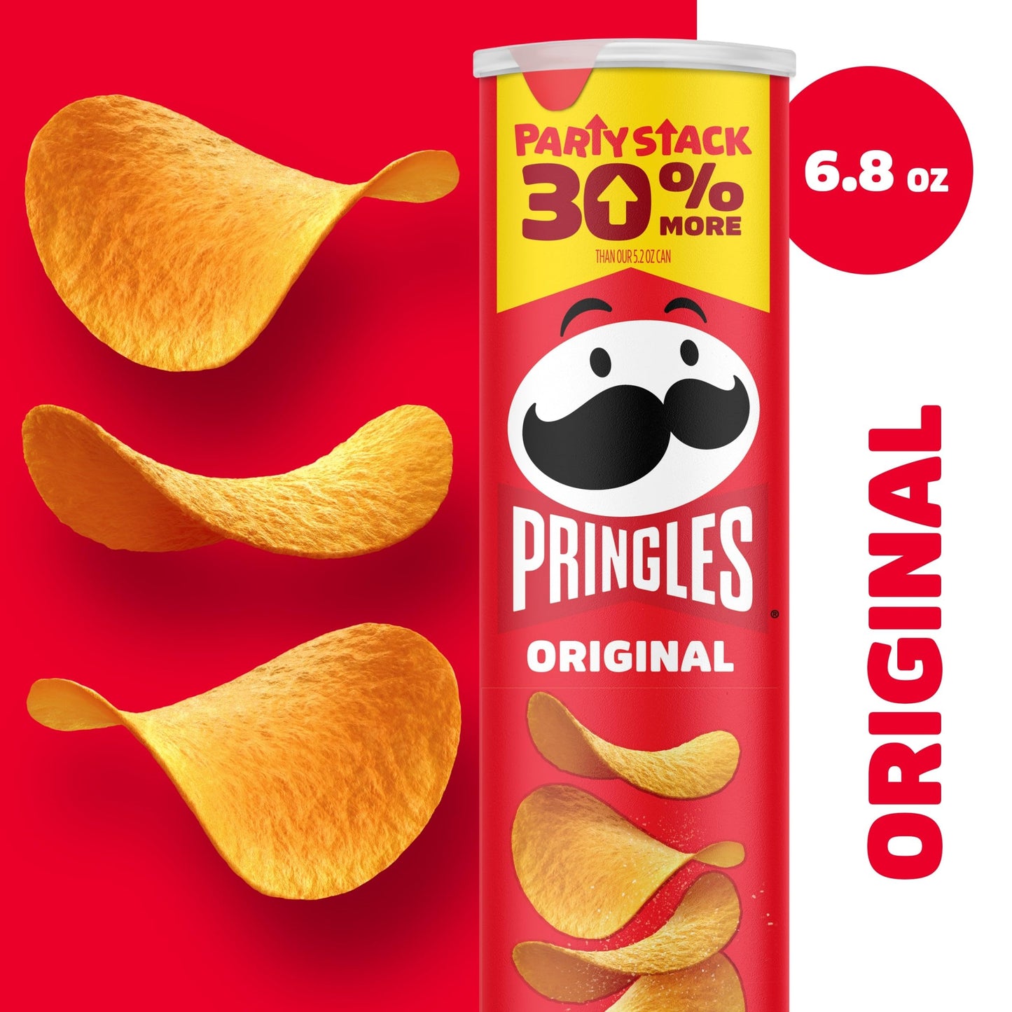 Pringles Potato Crisps Chips, Lunch Snacks, On-the-Go Snacks, Party Stack, Original, 6.8oz Can (1 Can)