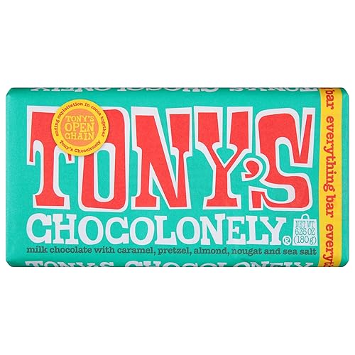 Tony’s Chocolonely the Everything Bar, Belgian Milk Chocolate Candy Bar With Sea Salt, Caramel, Pretzel, & Almond Nougat for Snacks or Gifts, 32%