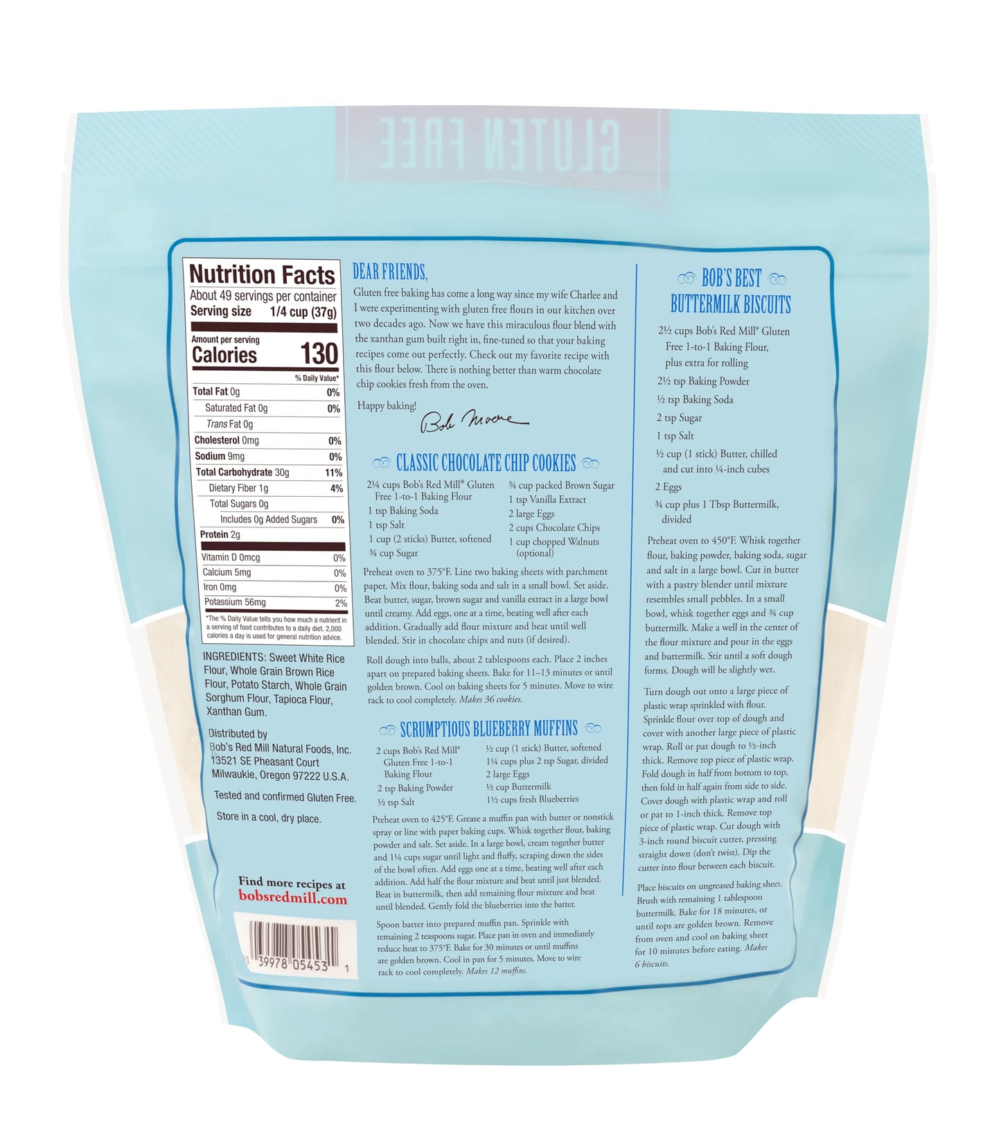Bob's Red Mill Gluten Free 1 to 1 Baking Flour, 64oz (Pack of 1) - Non GMO, Vegan, Kosher