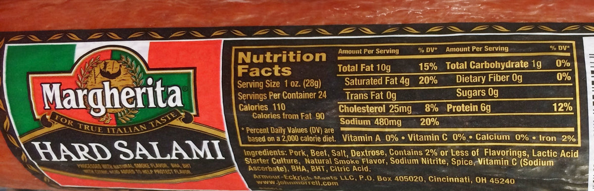 24oz Margherita Hard Salami Chub for True Italian Taste Salami (One Chub)