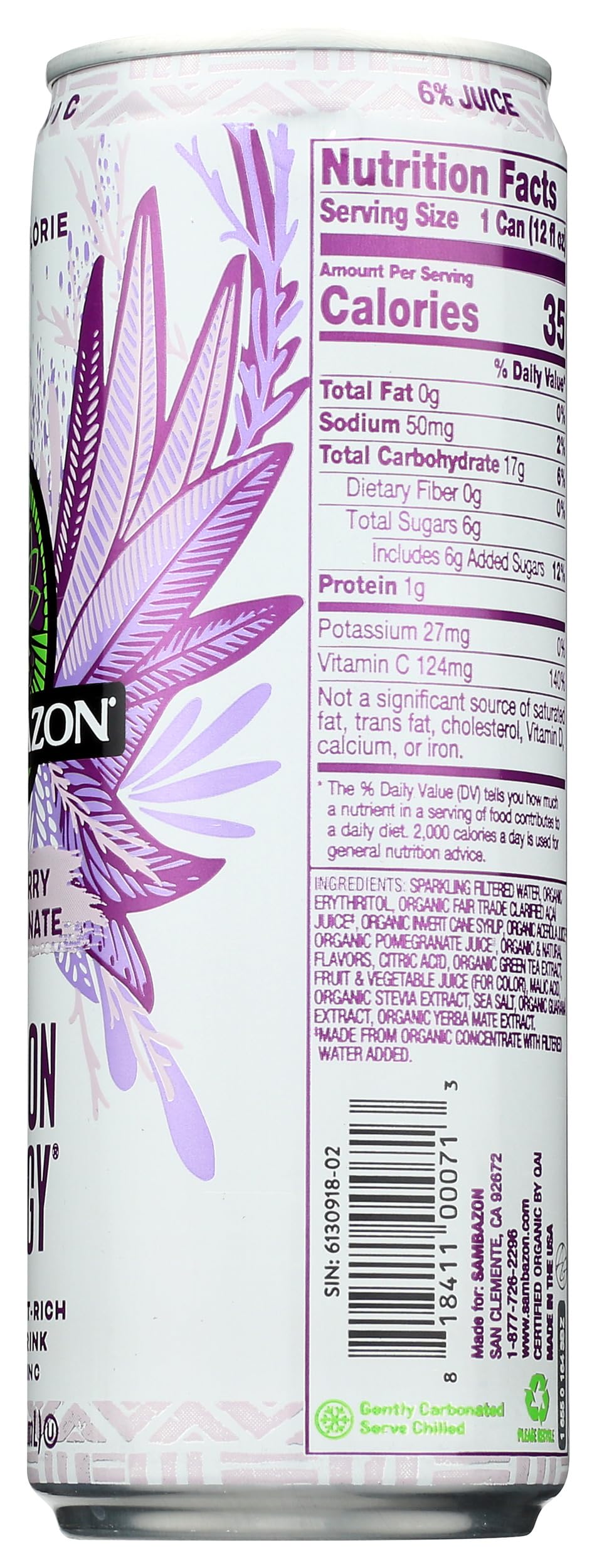 Sambazon Acai Berry Pomegranate, Energy Drink, 12 Fl Oz Can