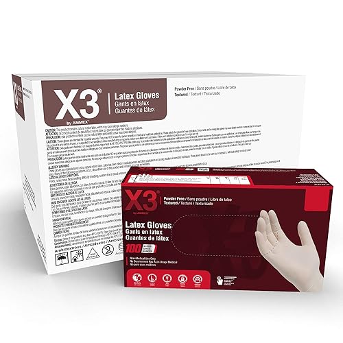 X3 Industrial Ivory Latex Gloves, Case of 1000, 3 Mil, Size Small, Powder Free, Textured, Disposable, LX342100