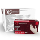 Ammex X3 Industrial Ivory Latex Gloves, Case of 1000, 3 Mil, Size Medium, Powder Free, Textured, Disposable, LX344100