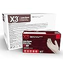 Ammex X3 Industrial Ivory Latex Gloves, Case of 1000, 3 Mil, Size Medium, Powder Free, Textured, Disposable, LX344100