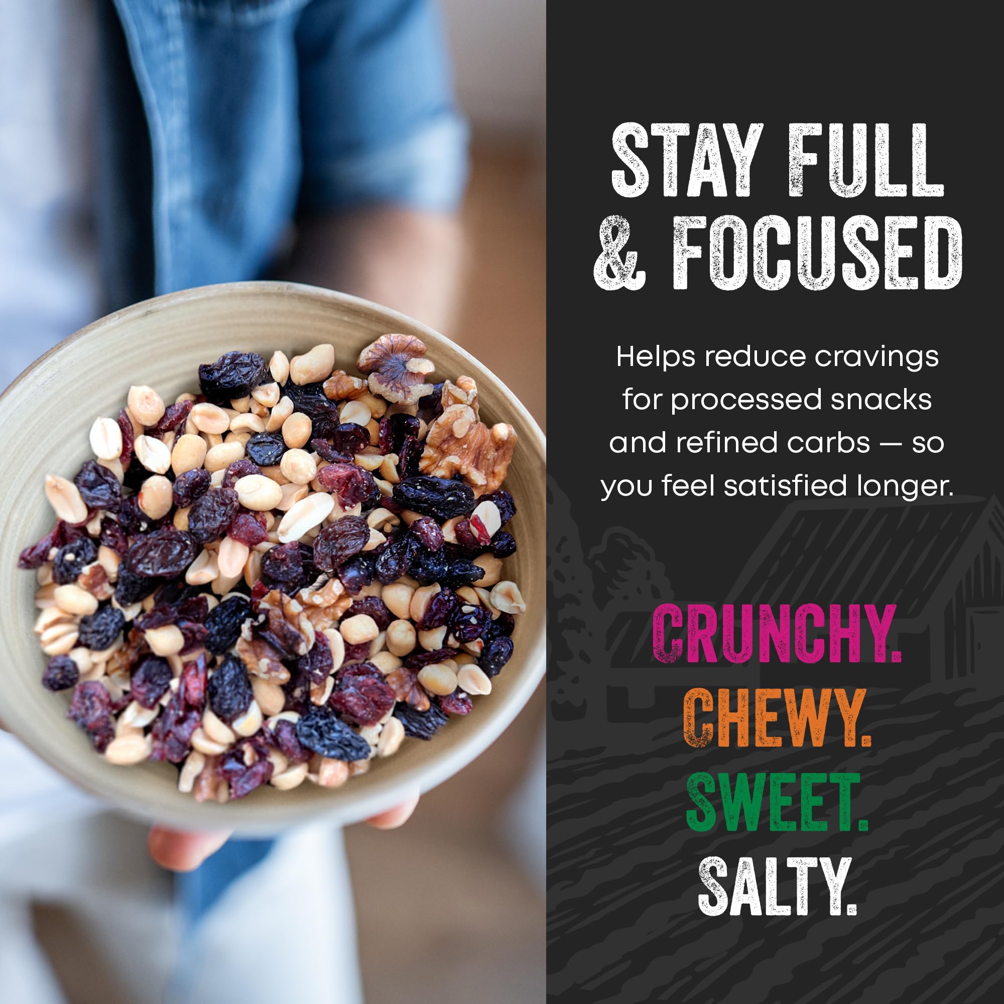 Natural Cravings 22oz Trail Mix Bulk Family Size Bag - Omega 3 Dried Fruit Mix & Assorted Nuts Mix with Dry Cranberries, Peanuts, Raisins & Walnuts
