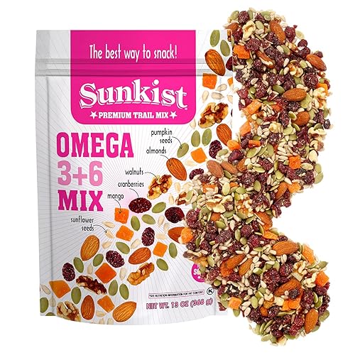 Sunkist® Omega 3+6 Trail Mix - Fruit, Nut and Seeds, Pumpkin and Sunflower Seeds, Mango, Almonds, Walnuts, and Cranberry | Gluten Free Premium Quality