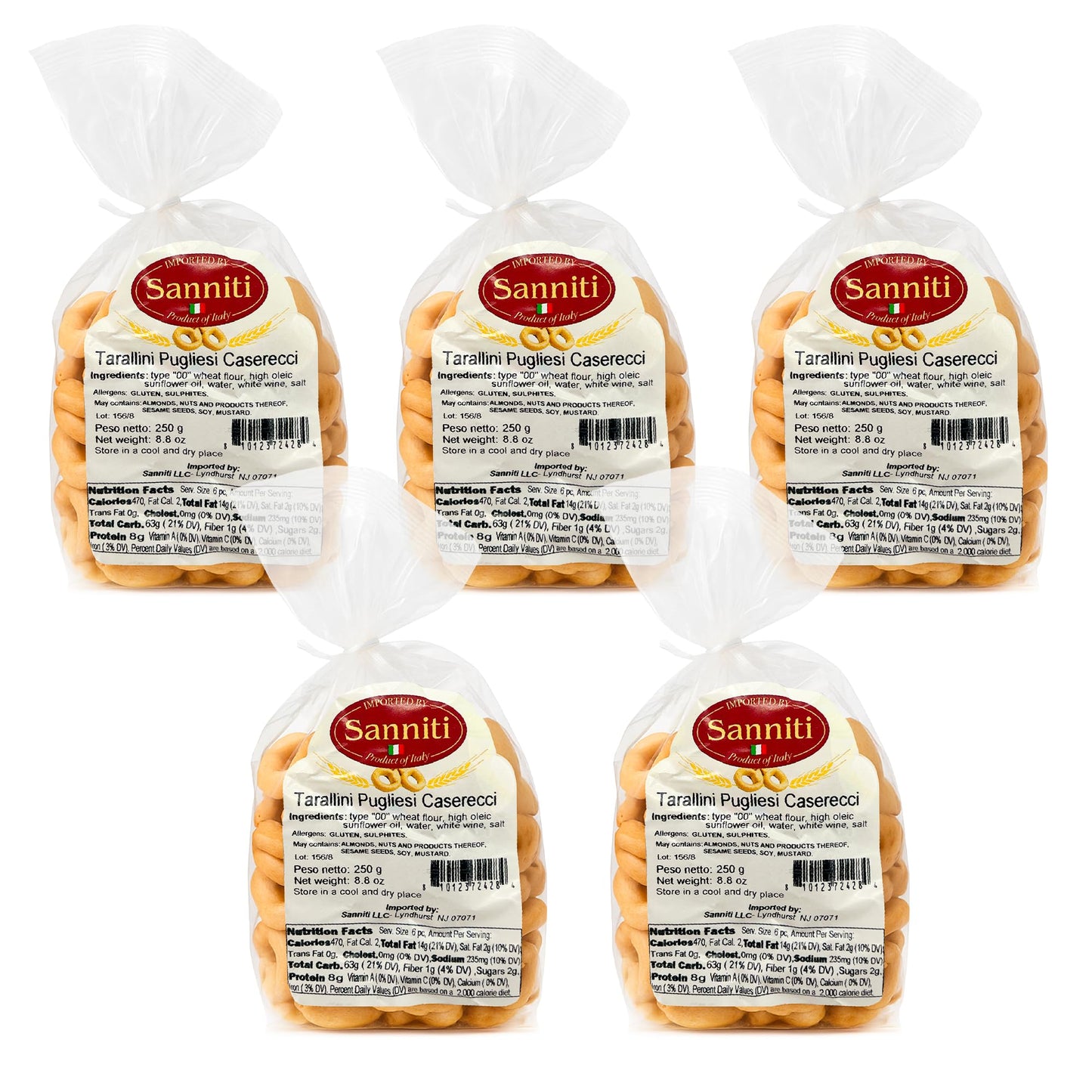 Sanniti Tarallini Mini Taralli Pugliesi Caserecci | Traditional Italian Snack | Crunchy Olive Oil Crackers | Product of Italy | 8.8 oz (250g) [Pack
