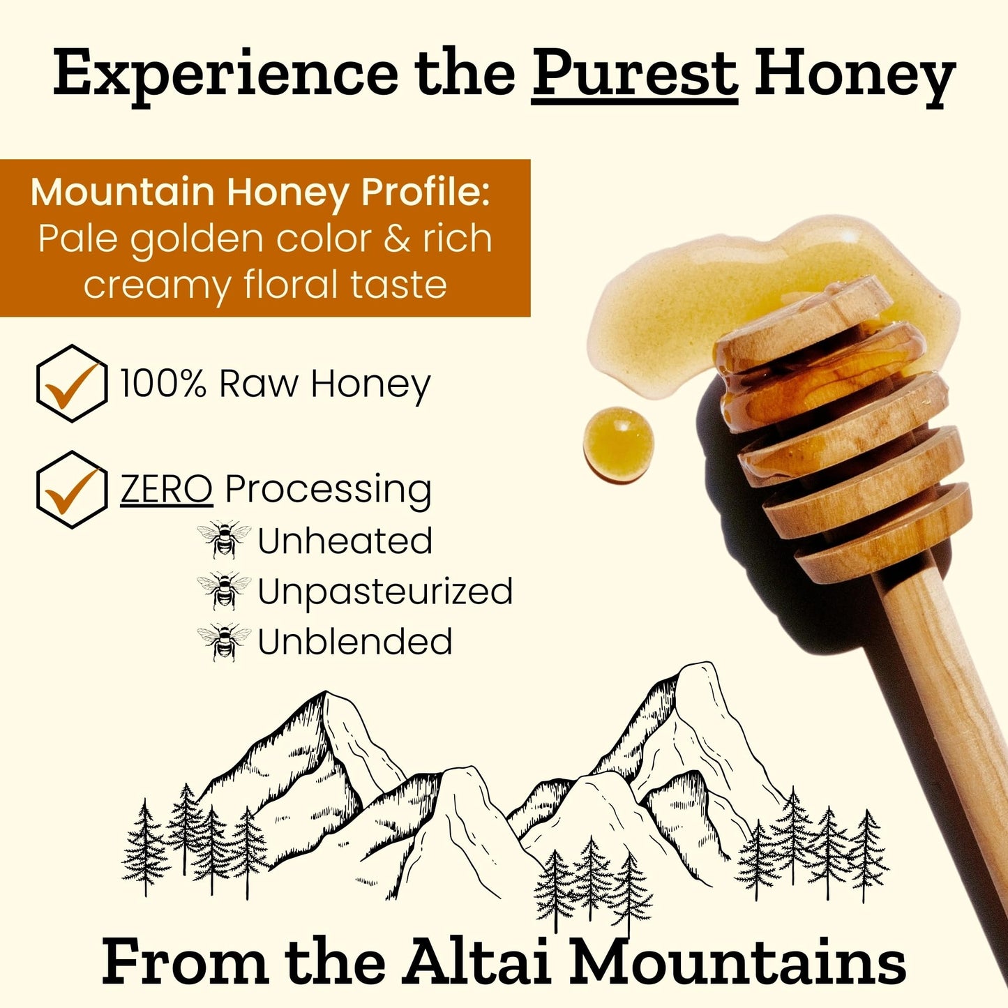Altay Raw Mountain Honey - 100% Pure, Unfiltered, Unpasteurized, Ethically Sourced - Glass Jar, 908g / 35.2oz