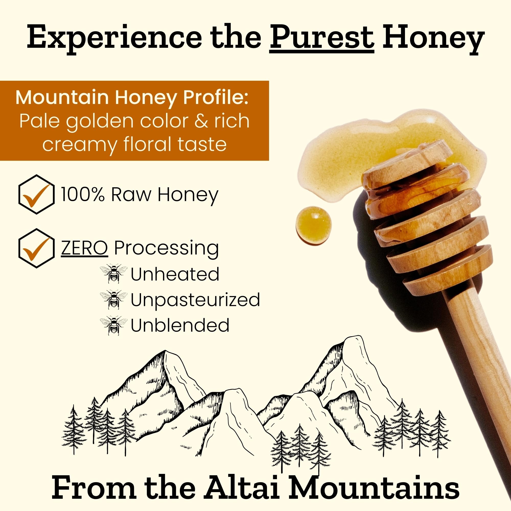 Altay Raw Mountain Honey - 100% Pure, Unfiltered, Unpasteurized, Ethically Sourced - Glass Jar, 908g / 35.2oz