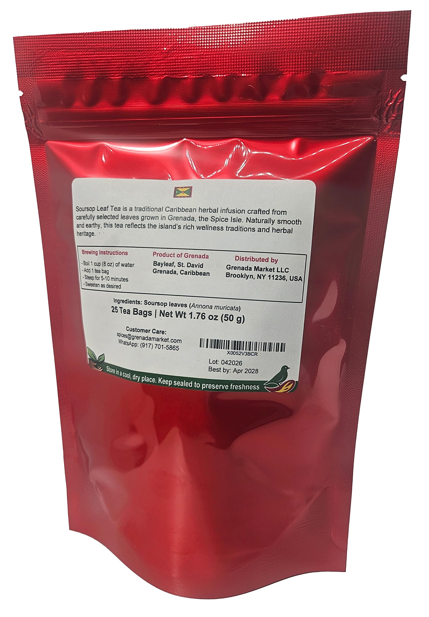 SOURSOP - 25 Tea Bags (ORGANIC loose Leaf Tea) - Product of Grenada, Caribbean