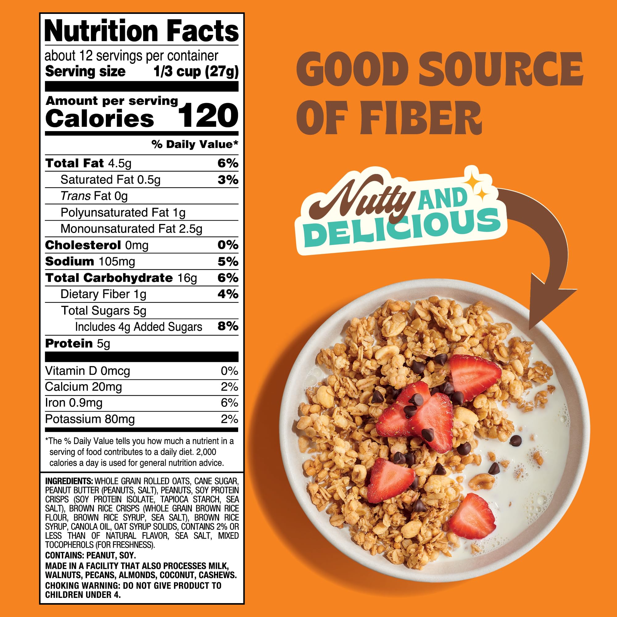 Back to Nature Granola Clusters Cereal - Non-GMO, Plant Based Snacks made with Whole Grain Rolled Oats - Peanut Butter Clusters, 11 Ounce