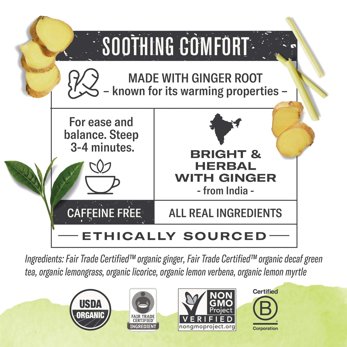 Numi Organic Ginger Lemon Decaf Tea, 96 Green Tea Bags with Ginger Root and Lemongrass