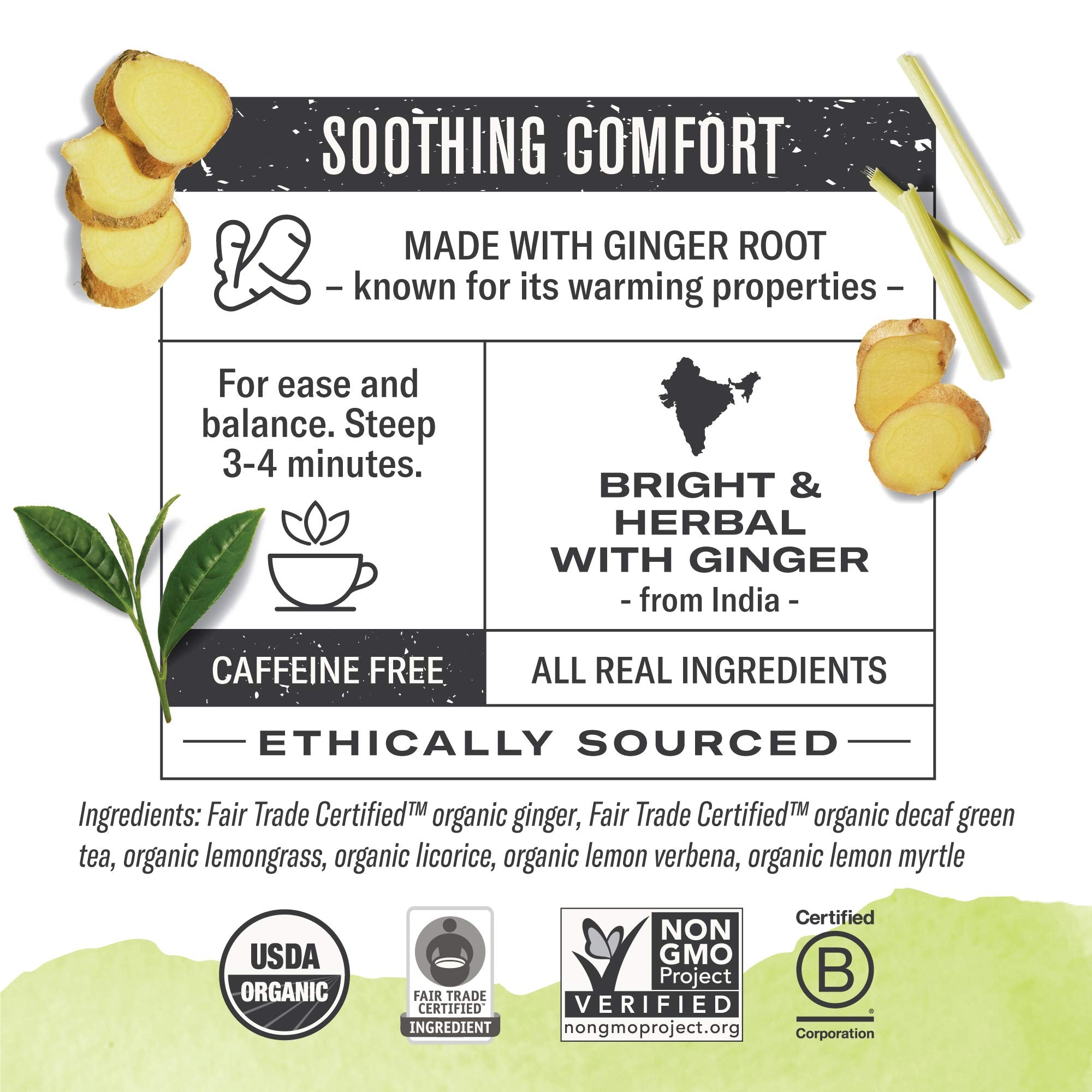 Numi Organic Ginger Lemon Decaf Tea, 96 Green Tea Bags with Ginger Root and Lemongrass