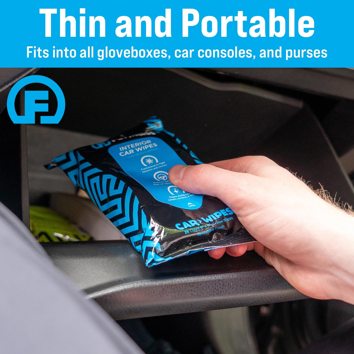 Fortress Car Interior Wipes (25 ct, Pack of 4) for Car Interior Cleaning, Dashboard, Seats, Detailing, and Steering Wheel [Travel Size] Skin-Safe Car