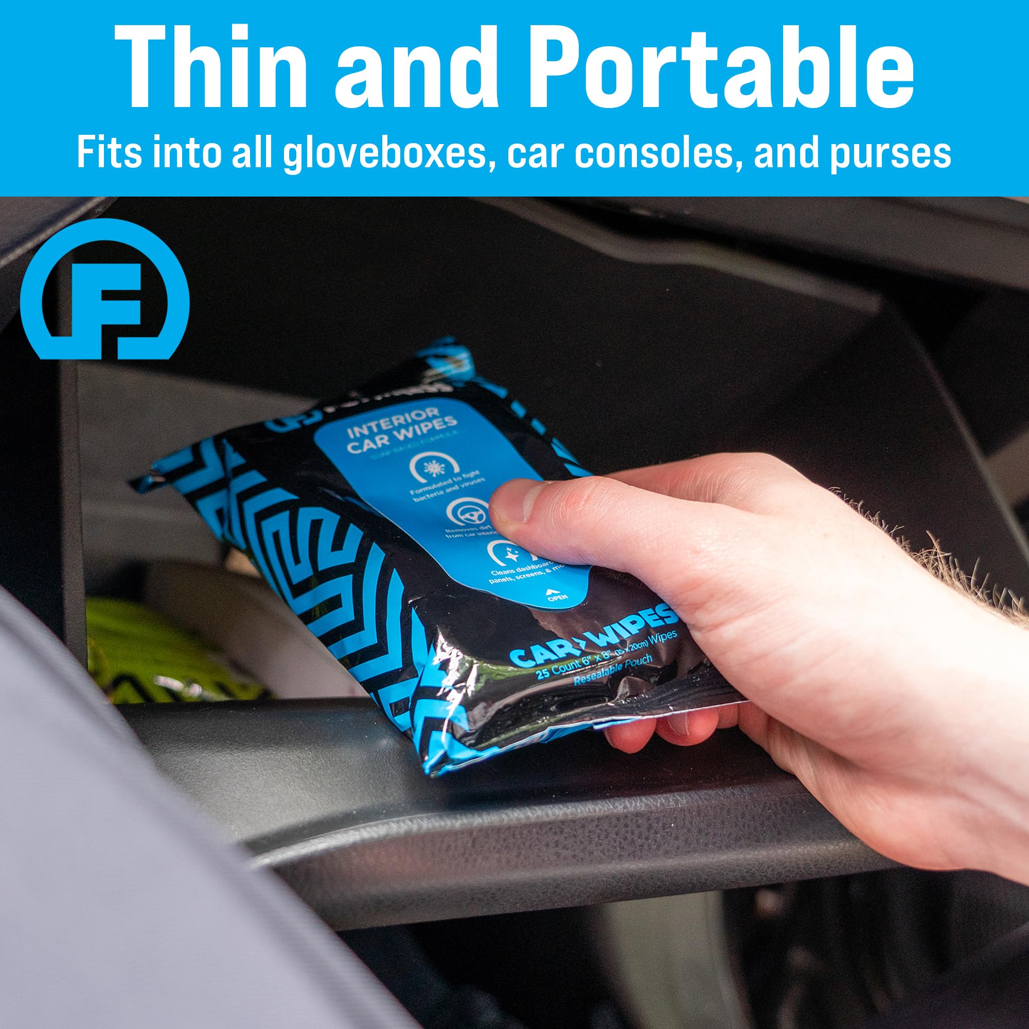 Fortress Car Interior Wipes (25 ct, Pack of 4) for Car Interior Cleaning, Dashboard, Seats, Detailing, and Steering Wheel [Travel Size] Skin-Safe Car
