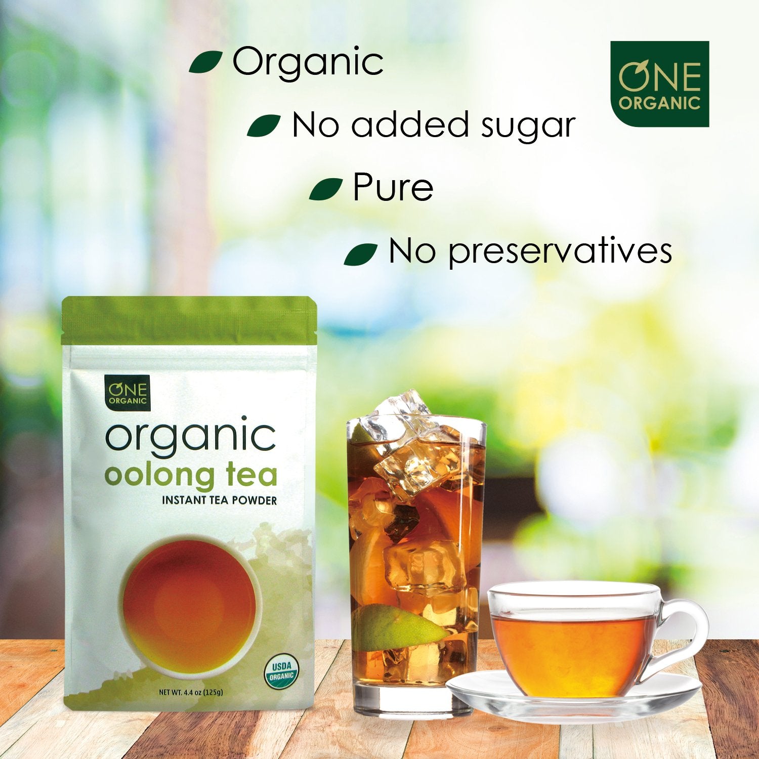 ONE ORGANIC Instant Oolong Tea Powder 4.4 oz. 125 Servings USDA Organic 100% Pure Tea - Instant Hot or Iced Unsweetened
