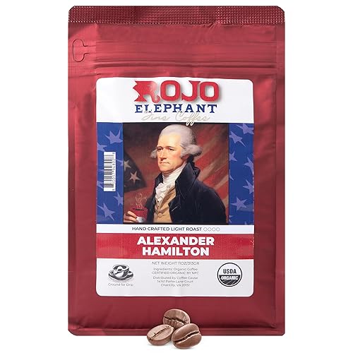 Rojo Elephant Alexander Hamilton Coffee, Veteran-Owned, USDA Organic Ground, Light Roast, 100% Arabica, Smooth, Bold Flavor - 11 oz