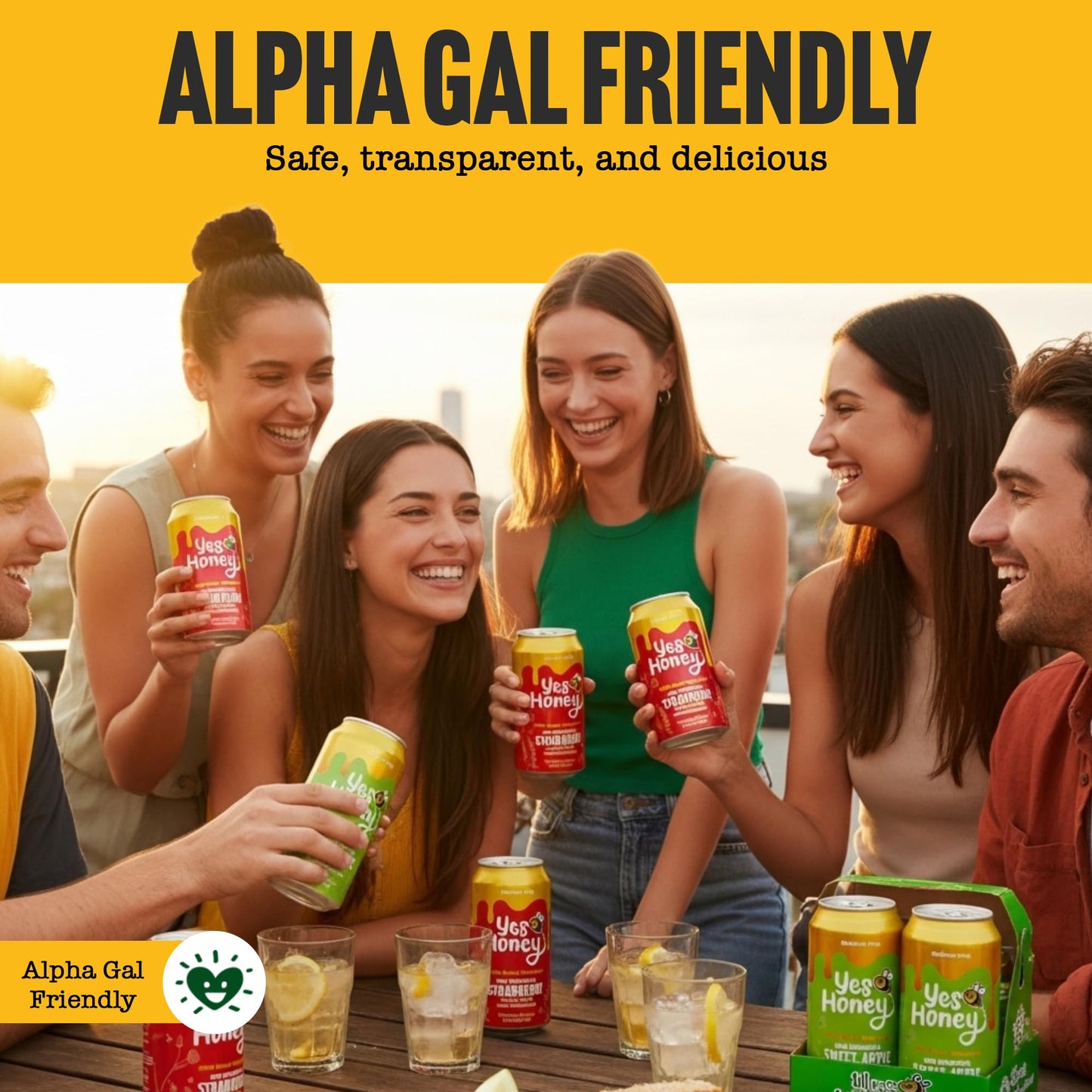 Yes Honey Sparkling Tea & Soda Variety Pack, 5 Flavors, 11oz Cans, 100% Honey-Sweetened, Functional Teas & Caffeine-Free Sodas, Alpha Gal Friendly