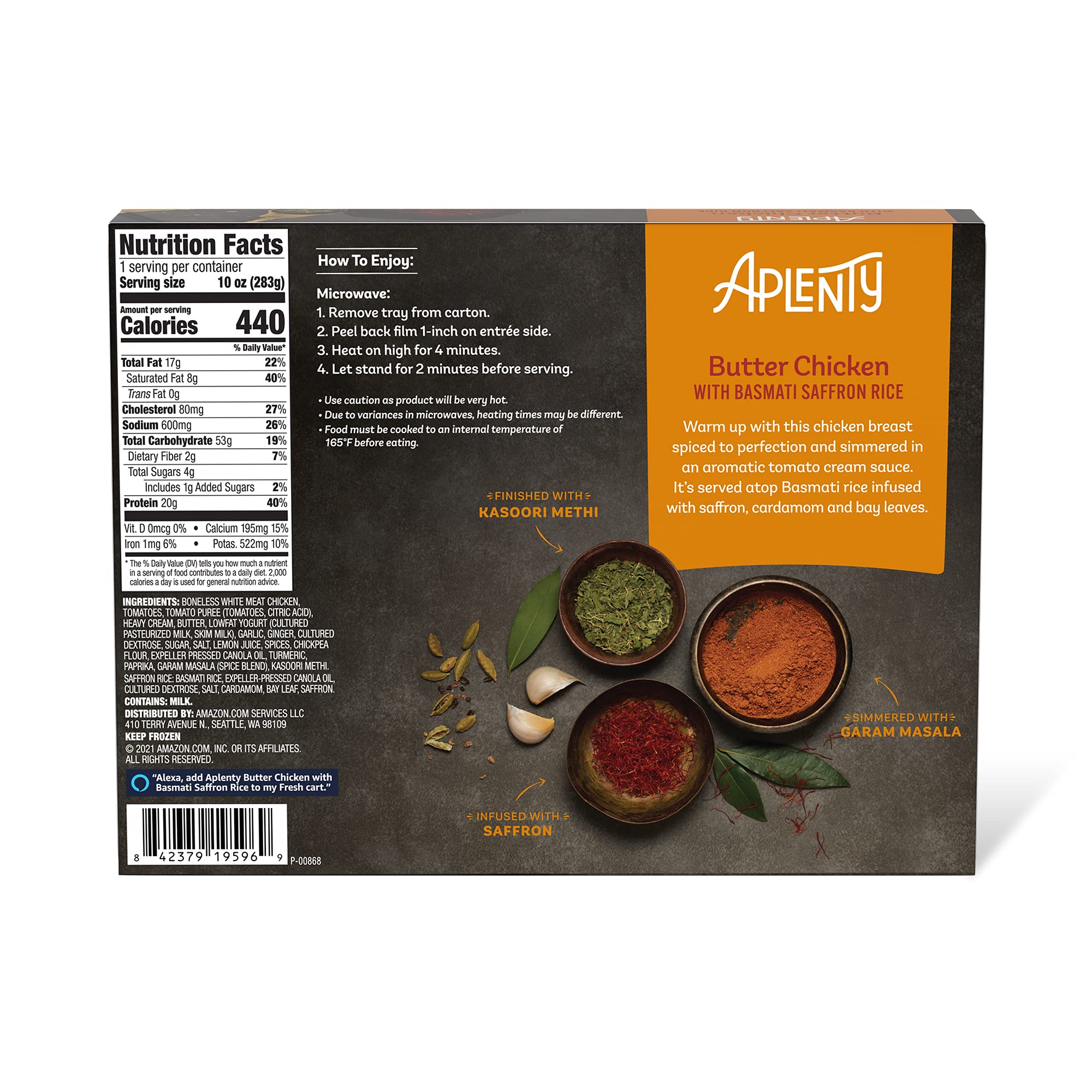 Amazon Brand, Aplenty Butter Chicken with Basmati Saffron Rice, 10 Oz