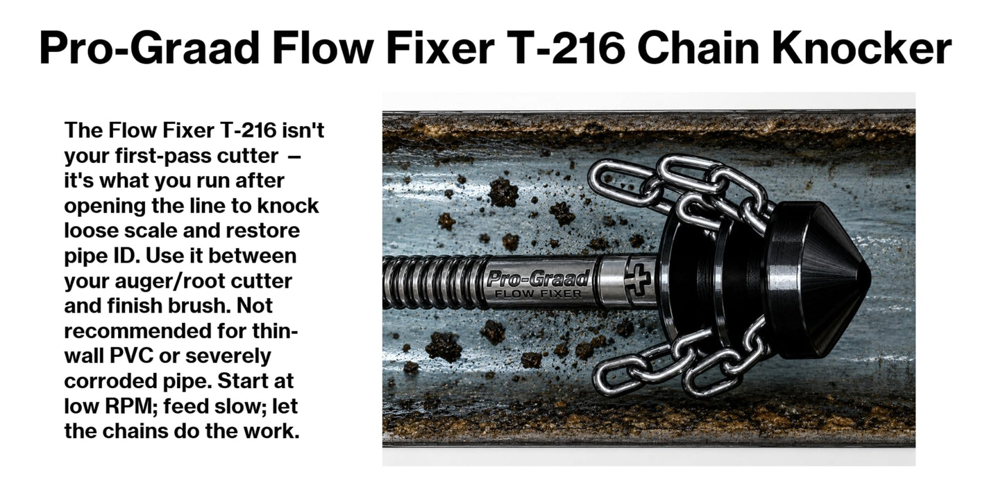 Pro-Graad FlowFixer T-216 2" Chain Knocker Drain Cleaning Head | Heavy Scale Removal | Compatible Fit RIDGID K-50 K-400 K-3800 | C-4 C-6 C-7 C-8 C-9