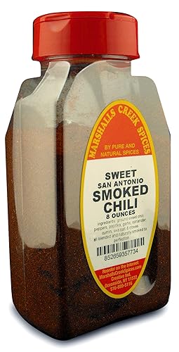 SMOKED SWEET SAN ANTONIO CHILI POWDER FRESHLY PACKED IN LARGE JARS, spices, herbs, seasonings