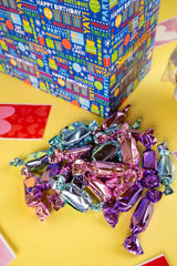 Birthday Love Shower Gift Box by Send A Cake - Ready-to-Gift Music Box with Sweet Caramels & 3" Rainbow Sprinkle Dots Crispy Cake - No Assembly