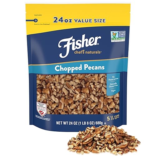 Fisher Chef's Naturals Unsalted Chopped Pecans 24 oz Resealable Bag, Unsalted Raw Nuts for Cooking, Baking & Snacking, Healthy Snacks for Adults