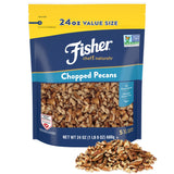 Fisher Chef's Naturals Unsalted Chopped Pecans 24 oz Resealable Bag, Unsalted Raw Nuts for Cooking, Baking & Snacking, Healthy Snacks for Adults