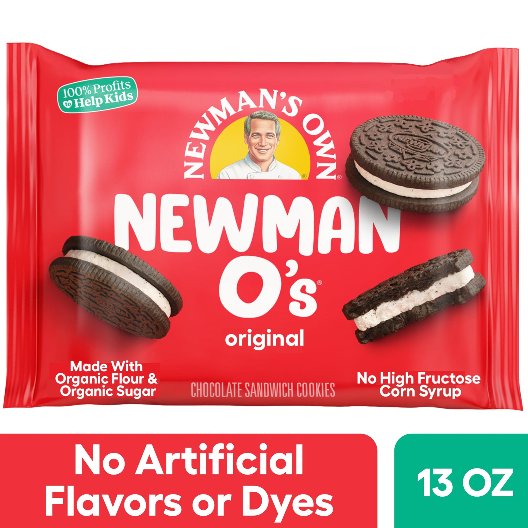 Newman's Own Newman-O's Original Creme Sandwich Cookies, 13 oz (Pack of 6) - Made with Organic Sugar & Flour, No High Fructose Corn Syrup, Vegan
