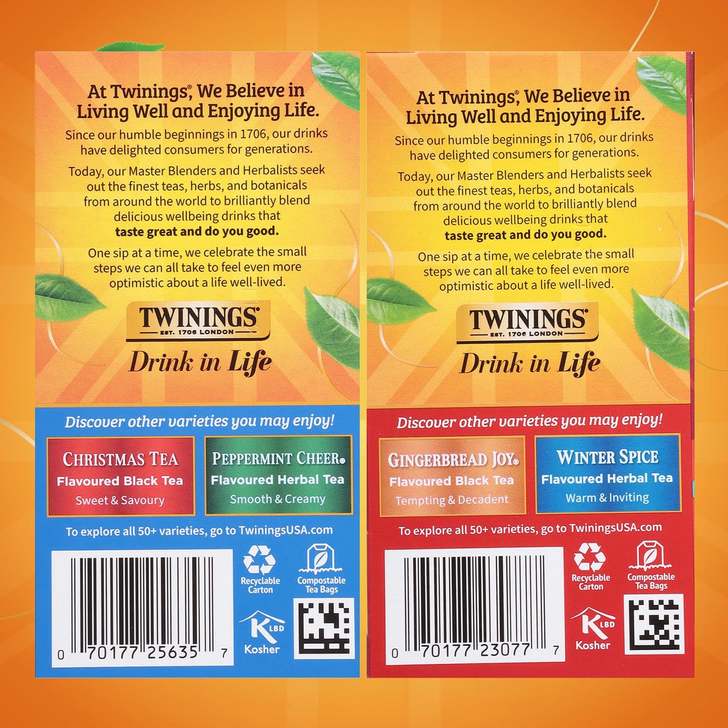 Twinings Holiday Sweet & Spicy Tea Variety 2-Pack - Caffeinated Tea and Caffeine-Free Winter Spice Herbal, Christmas Gift, 20 Tea Bags Ea