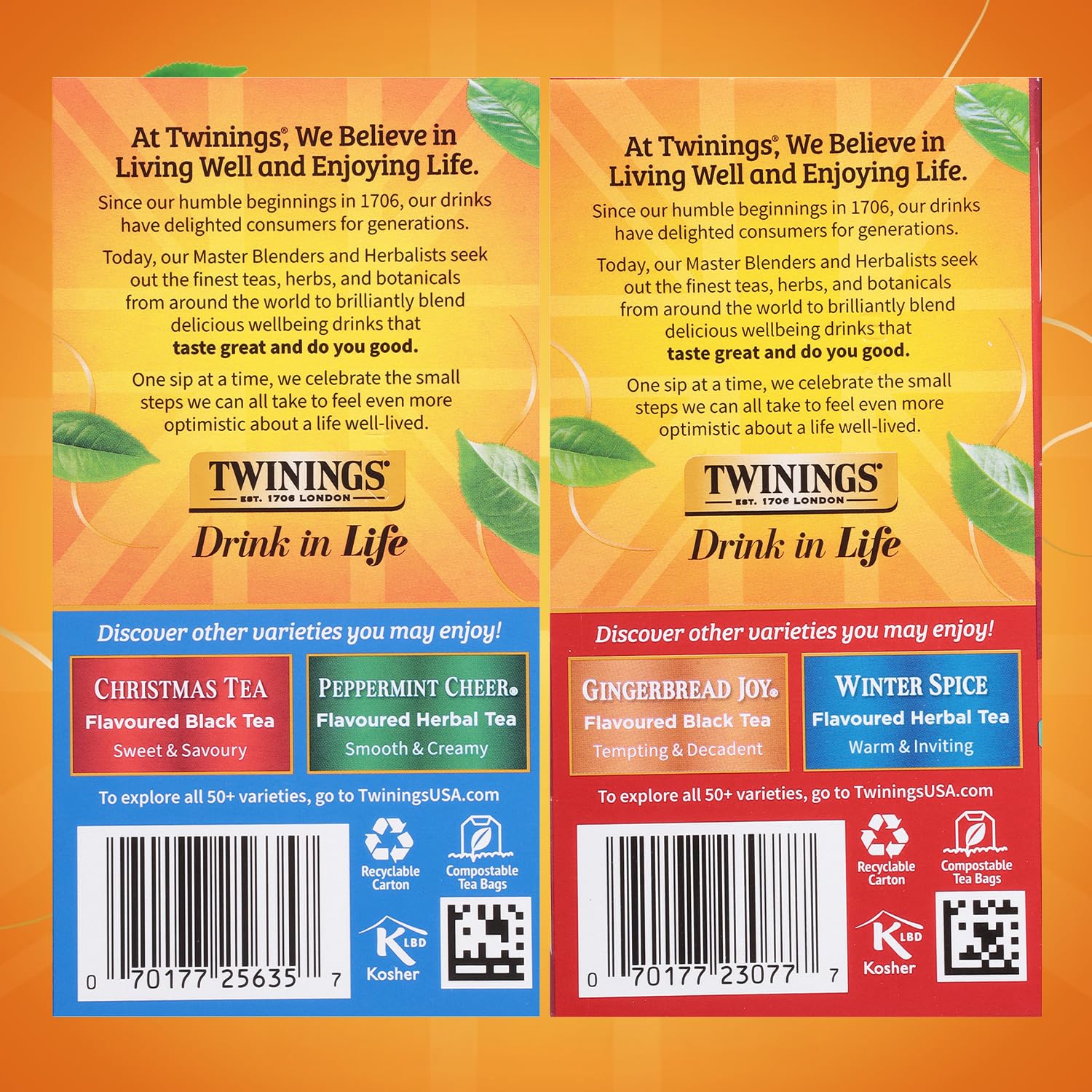 Twinings Holiday Sweet & Spicy Tea Variety 2-Pack - Caffeinated Tea and Caffeine-Free Winter Spice Herbal, Christmas Gift, 20 Tea Bags Ea