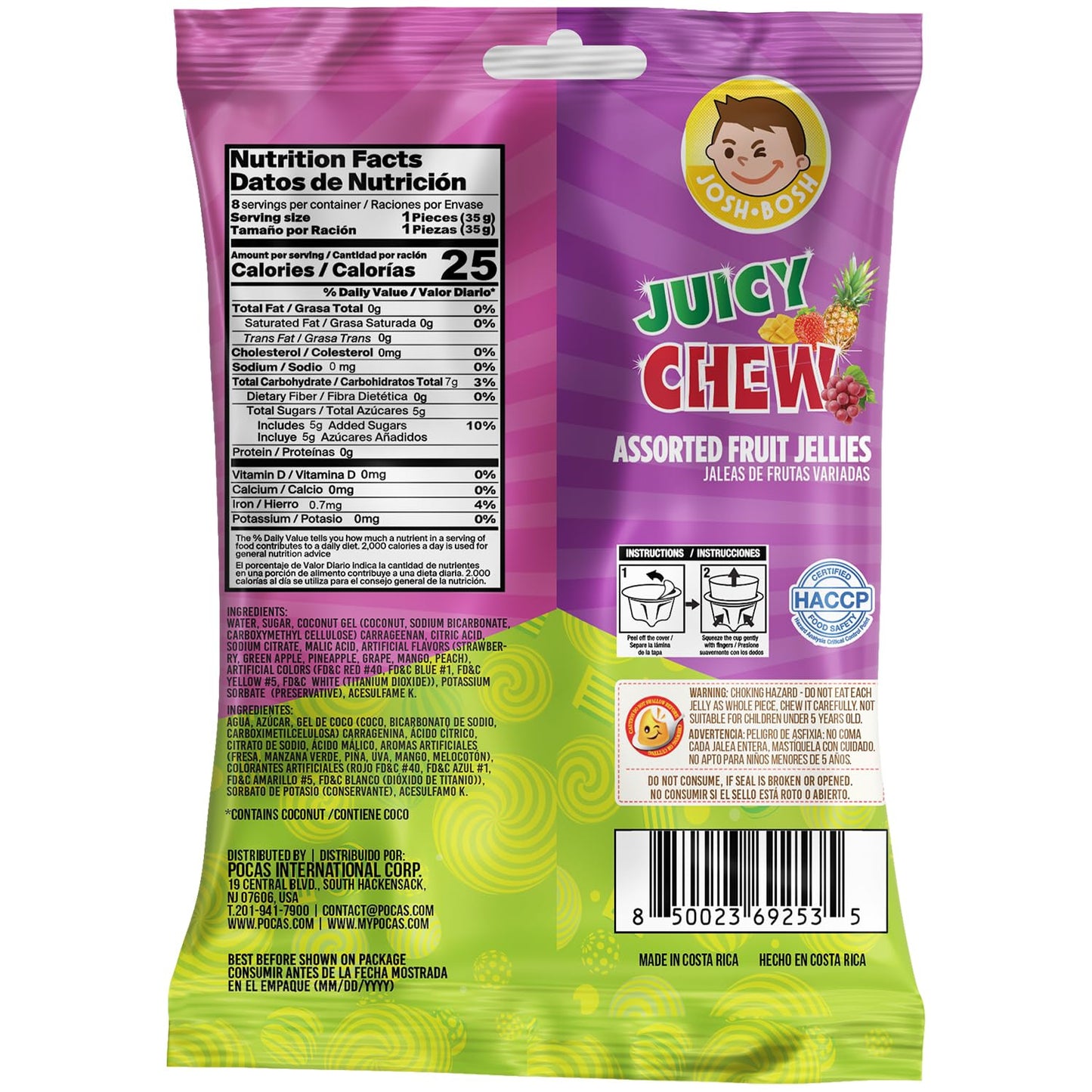 Josh Bosh Juicy Chew Assorted Fruit Jellies 3-Pack - Various Fruity Flavors, 8 Individual Cups per 9.87 Oz Bag