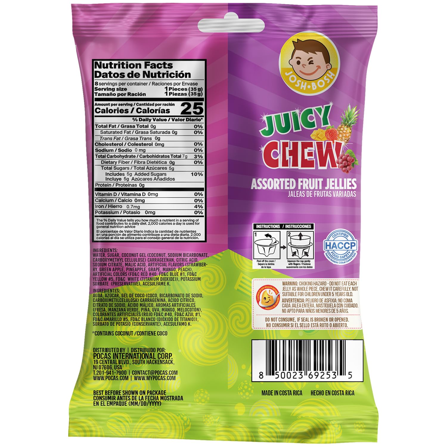 Josh Bosh Juicy Chew Assorted Fruit Jellies 3-Pack - Various Fruity Flavors, 8 Individual Cups per 9.87 Oz Bag