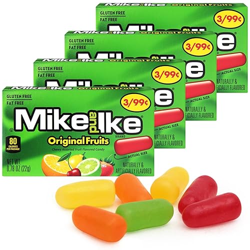 Mike and Ike Original Fruits Candy, 4 Pack, 0.78OZ Each, Ideal Mike and Ike Candy for Your Favorite Films, Perfect for Sharing with Friends.