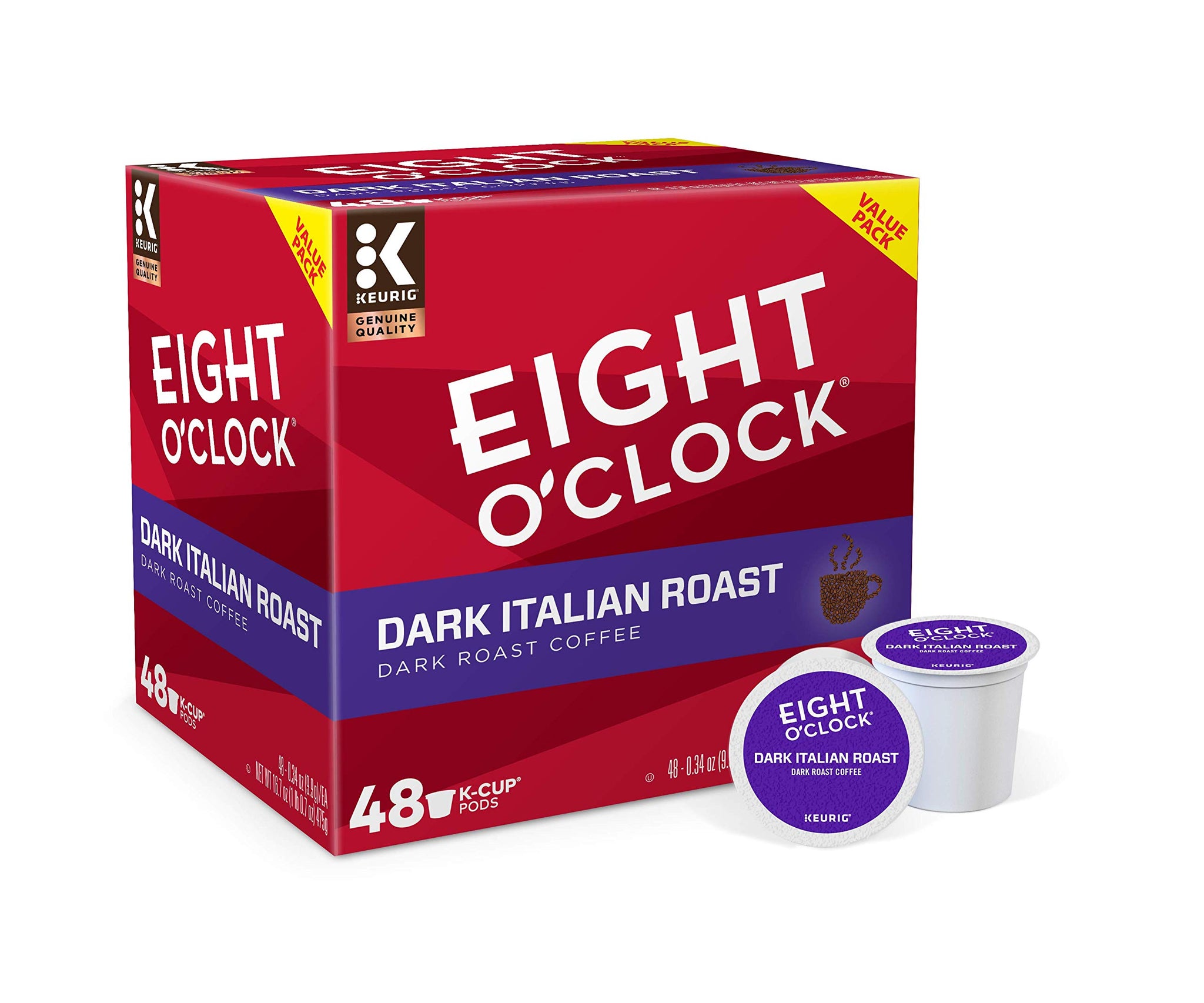 Eight O'Clock Coffee Dark Italian Roast, Single-Serve Keurig K-Cup Pods, Dark Roast Coffee, 48 Count