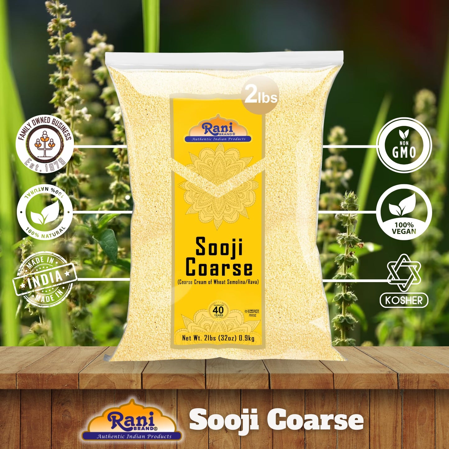 Rani Sooji Coarse (Farina, Suji, Rava, Rawa, Wheat Semolina) Flour 32oz (2lbs) 908g ~ All Natural | Vegan | NON-GMO | Indian Origin
