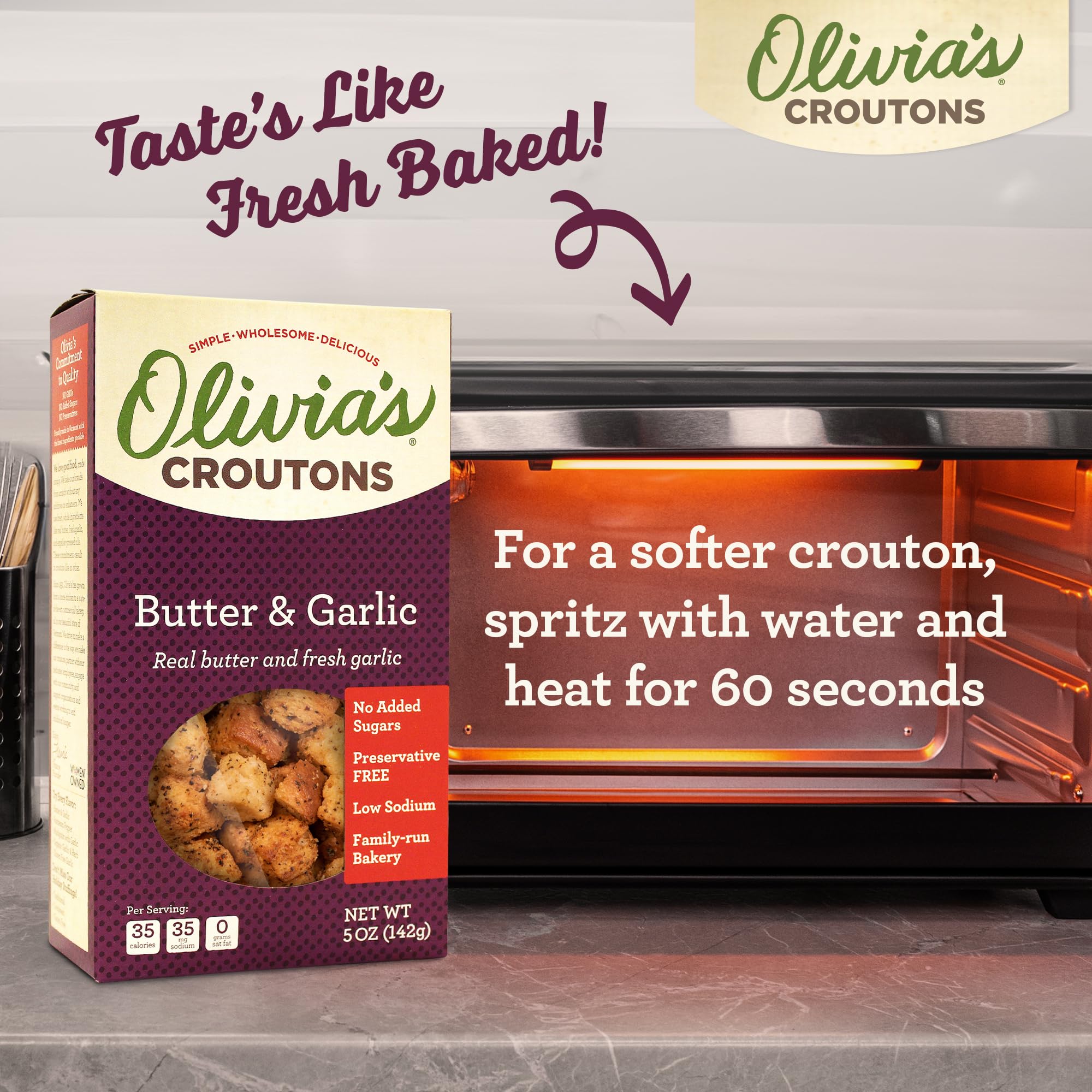Olivia's Croutons Butter and Garlic Croutons for Salad, Soups & Stuffing - Made with Real Butter & Garlic - 5 ounce (Pack of 4)