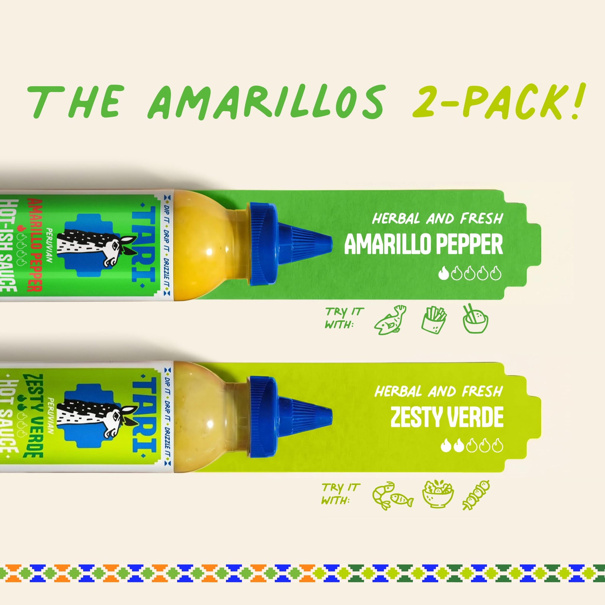 Tari Hot Sauce - Amarillo Pepper Variety Pack - Aji Amarillo & Zesty Verde - 11.8oz each (2Pk)