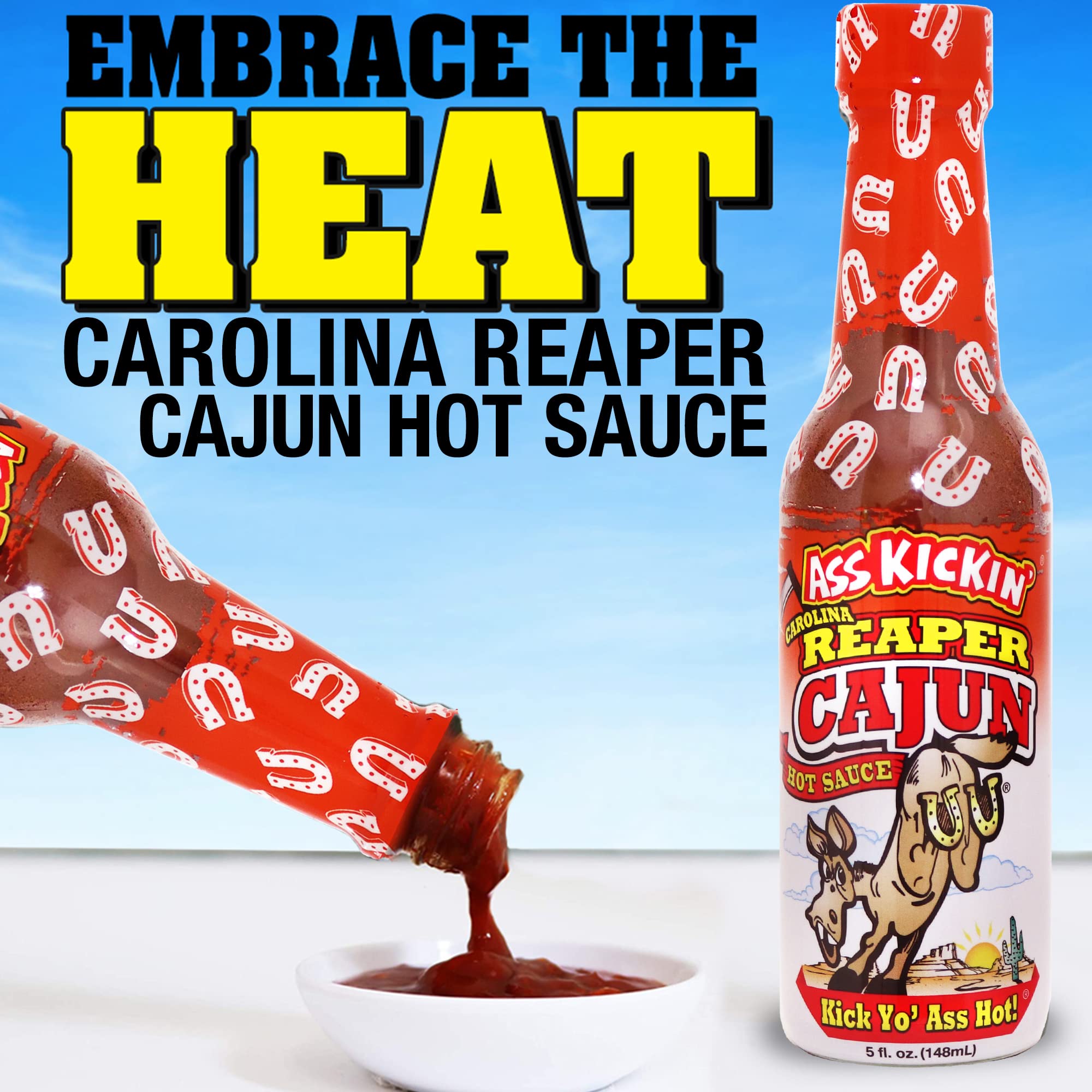 Ass Kickin’ Carolina Reaper Cajun Hot Sauce (5 oz) - Bold Cajun Seasoning & Carolina Reaper Blend - Extreme Heat Gourmet Hot Sauce for Wings, Gumbo