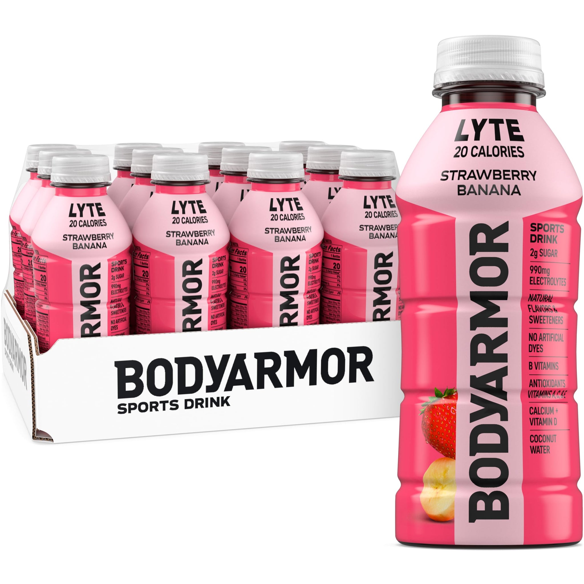 BODYARMOR Lyte Sports Drink Low-Calorie Sports Beverage, Strawberry Banana, Coconut Water Hydration, Natural Flavors with Vitamins, Potassium-Packed