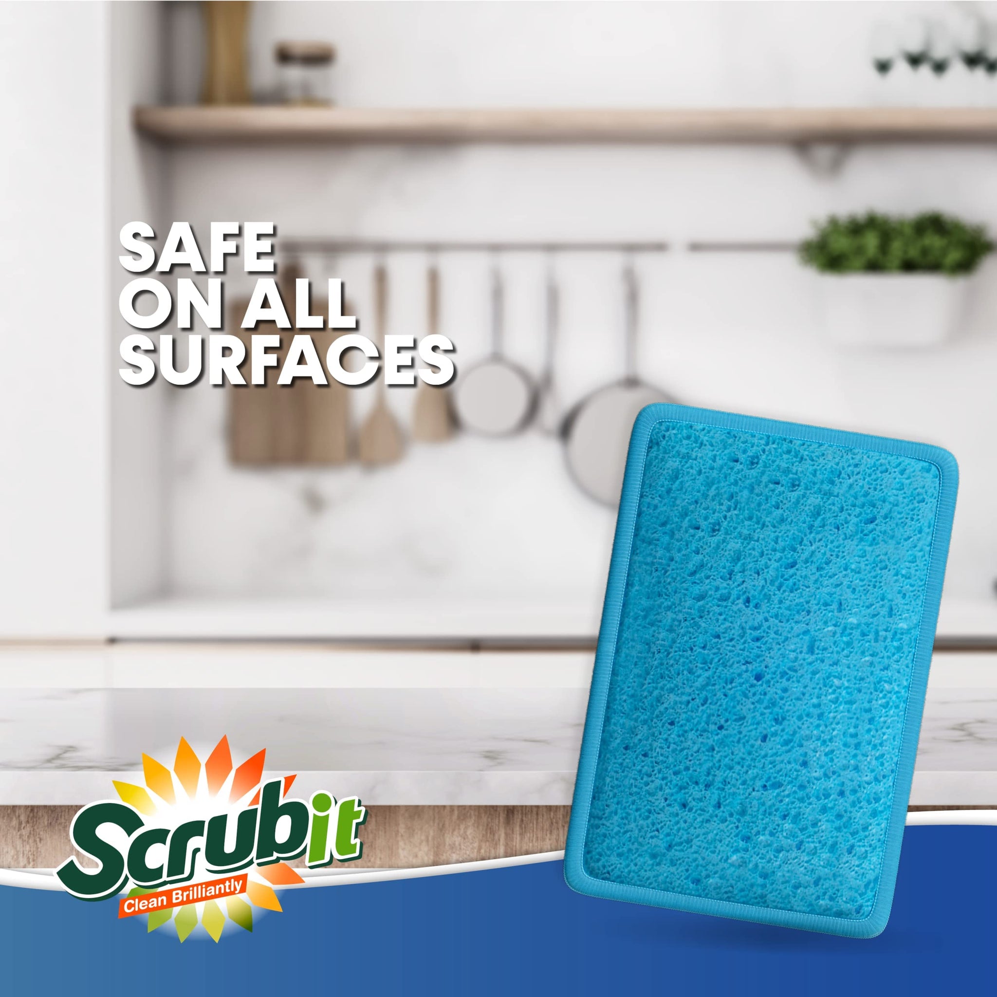 SCRUBIT - [12 Pack] Scrub and Wipe Cleaning Pads - Dual Sided Scouring Pad and Dish Sponge -Reusable Kitchen Sponge for Pots, Pans Utensils