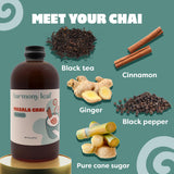 Harmony Leaf Masala Chai Concentrate, 16 oz, Black Tea and Spices Chai Latte Base, 1 to 1 Mix, Vegan, No Artificial Flavors