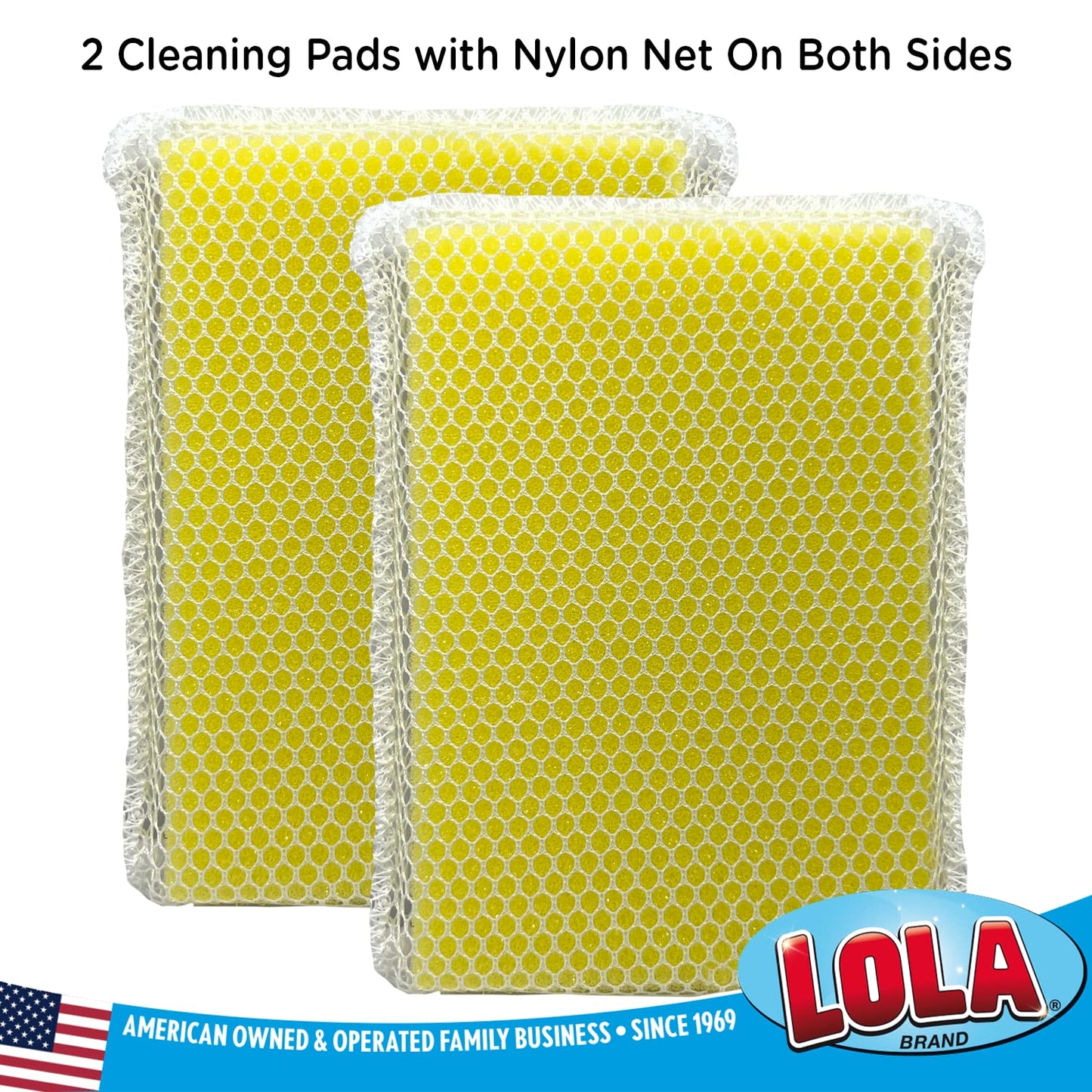 LOLA Microfiber & Nylon Net Sponges, 4 Pack, 2 Dual Sided Non Scratch Sponge Pads & 2 w/Microfiber Cloth One Side and Netting on the Other Side