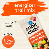 Snak Club Energizer Trail Mix with Roasted Salted Peanuts, Raisins, Chocolatey Candies, Roasted Almonds, Gluten-Free and Kosher Snack, 2 oz Bags, 12